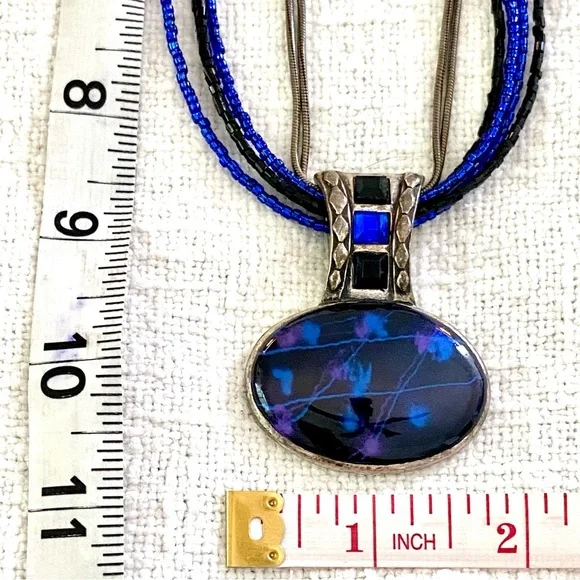Chico’s Royal Blue Beaded Silver Necklace - Picture 2 of 5